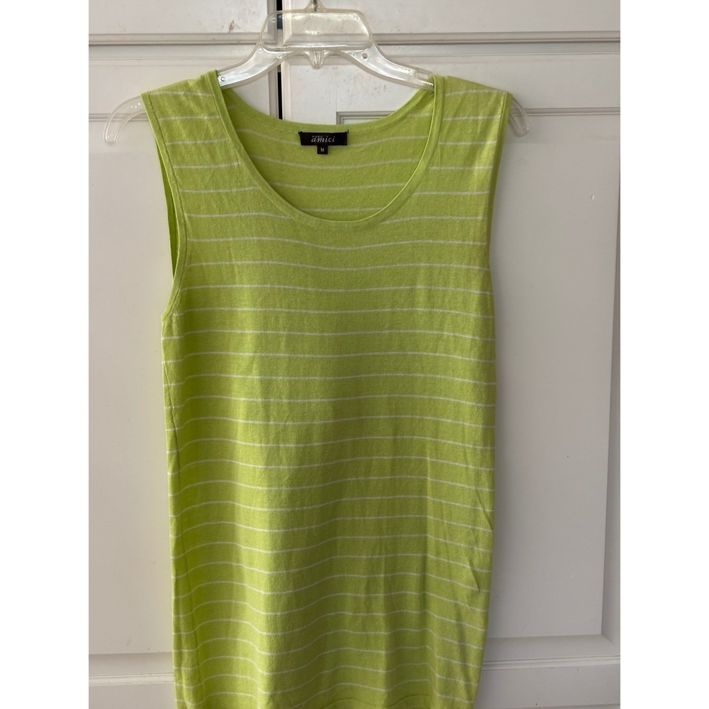 Pure Amici Lime Green Striped Cotton Linen Silk Knit Tank Top Womens Medium
